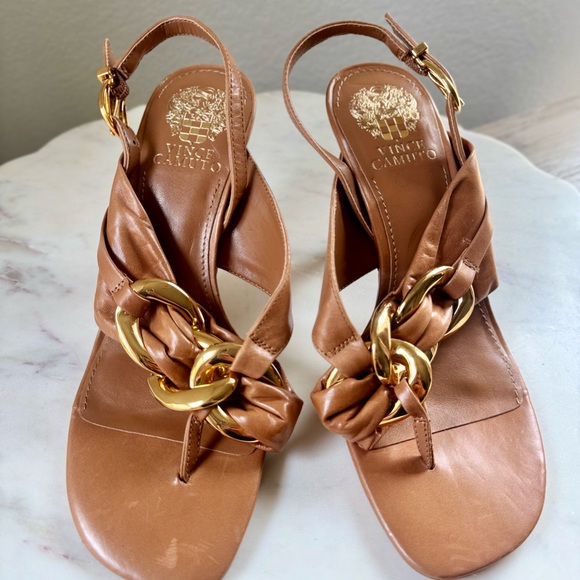 VINCE CAMUTO Women’s Brown Chain Melzie Sculped Heel Leather. Size 8 - Picture 3 of 9